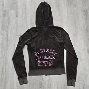 Vintage Y2K Juicy Couture Brown Velour Zip Up Hoodie Some Girls Are Born Winner